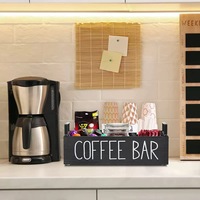 Plateau de présentation alimentaire noir pour comptoir, station à dosettes de café, support pour sachets de thé, boîte organisatrice de bureau en bois divisée pour collations et café