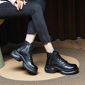 Promozionale invernale da neve stivali corti in morbida pelle suole spesse scarpe in pelle con doppia Zip stringata da <span class=keywords><strong>donna</strong></span> - Product Image 2