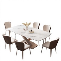 Ensemble de table à manger en pierre frittée de style moderne réglable, 6 places, pour ferme et appartement, durable et écologique