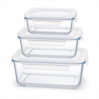 Ensemble de récipients de conservation alimentaire en verre, 3 pièces, couvercle à 4 côtés avec système de verrouillage et aération vapeur, joint amovible