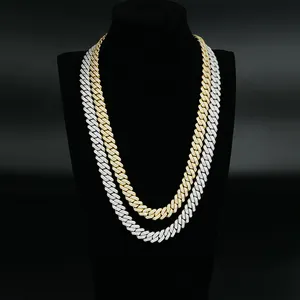 Gran oferta collar estilo HIP HOP Plata de Ley 925 12MM de ancho lleno de cadena de eslabones cubanos de moissanita