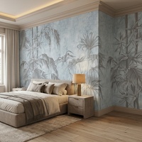Papier peint mural auto-adhésif imperméable, bleu gris vintage, feuilles botaniques tropicales, pour décoration murale du salon et de la chambre à coucher