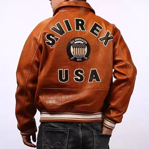 Men's Genuine Leather Bomber <b>Jacket</b> Vintage <b>Pilot</b> Style Zip Up Windproof Thick Regular Fit Outdoor Streetwear - Product Image 4