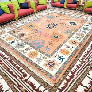 Tapis Oushak Turc Abstrait Coloré Fait Main en Laine/Soie Antidérapant Doux Pastel Résistant au Feu Écologique pour Salon Prière Pique-nique - Product Image 2