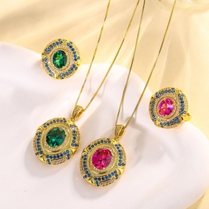 Elegant Fashion Eco-friendly Copper Gold Plated 10*12MM Oval Shape Pendant Earrings Set Women Jewelry Set for Daily Wear Ladies - Product Image 1