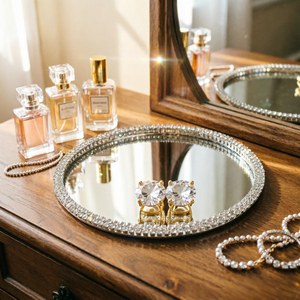Vente directe usine – Plateau de vanité glamour sur mesure avec base miroir diamantée – Organisateur de commode de chambre à coucher – Décoration intérieure pour cosmétiques - Product Image 3