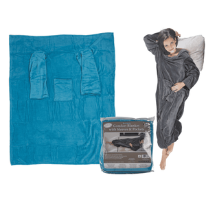 Blue <b>comfort</b> <b>blanket</b> with sleeves & pockets, - Product Image 1