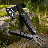 Hache multifonction pliable 18-en-1 DIY pour camping, chasse et activités tactiques en extérieur, en acier inoxydable avec tête de pince intégrée