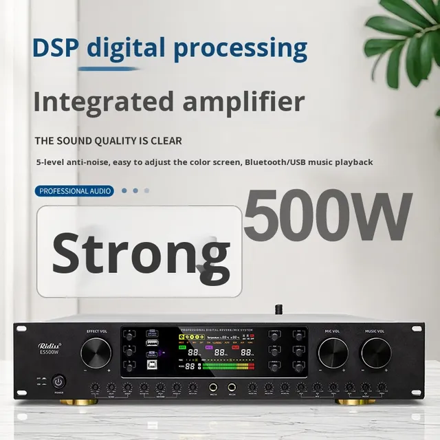 TES2-500W Integrated Amplifier 500W DSP for Conference Room Home KTV Private Room Classroom Cafe Dance Room Anti-Howling