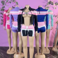 Ensemble personnalisé avec logo pour femme : short, brassière de sport et veste courte, survêtement, tenue décontractée, ensemble 3 pièces short et pantalon pour femme, élastique