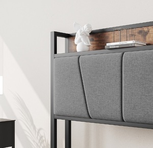 Best Seller Full Size <strong>Bed</strong> <strong>Frame</strong> with Adjustable Storage Headboard <strong>Vintage</strong> Brown Gray Charging Station Box Spring Needed - Product Image 4