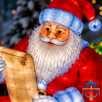 Lanterne géante artisanale en soie représentant Père Noël lisant la liste des cadeaux, pour la décoration de la place publique lors des festivals de Noël en plein air