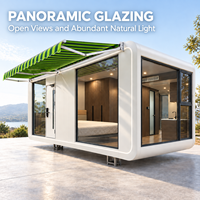 Maisonnette préfabriquée intégrée en une seule pièce, type Apple Cabin, avec verrière panoramique et auvent rétractable pour complexe hôtelier ou camping