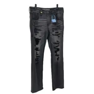 Celana jeans ungu untuk pria, celana panjang jeans ukuran ekstra besar ramping bertumpuk ukuran 42 kasual