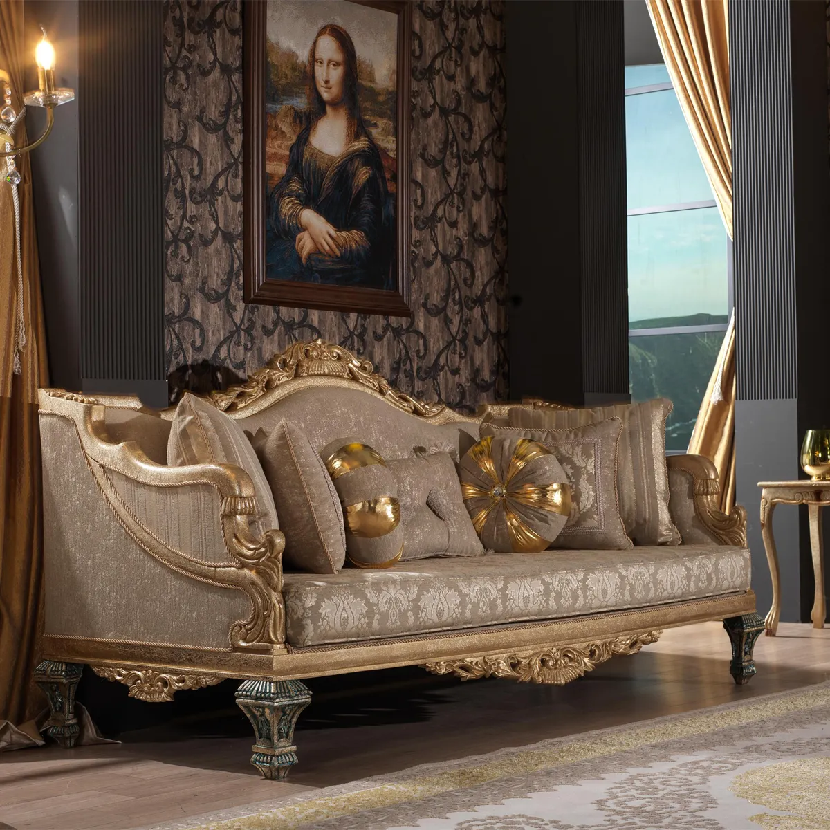 Wood frame luxury royal furniture sofa set Turkish Style Elegance Livingroom Sofa Set Royal Design Home furniture for Sofa Set