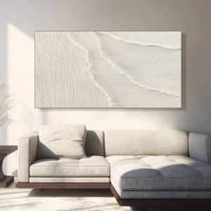Grande Peinture Murale Minimaliste en Acrylique Blanc : Traces de Tendresse – Art Mural de Luxe sur Toile, Fait Main - Product Image 5