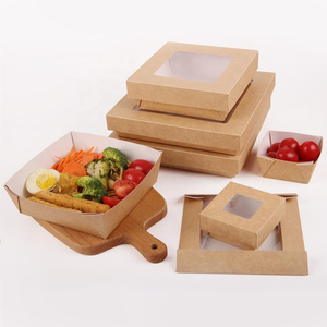 Hot Sale Customized Kraft Paper Food Box with Clear Window Brown Salad Box Packaging Take Out Fast Food Box