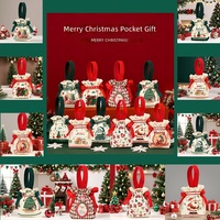 Pochette à cordon écologique réutilisable avec imprimé clochette de Noël et motif pain d'épices, idéale pour les cadeaux de fête pour enfants, vente en gros, sac à bonbons de Noël