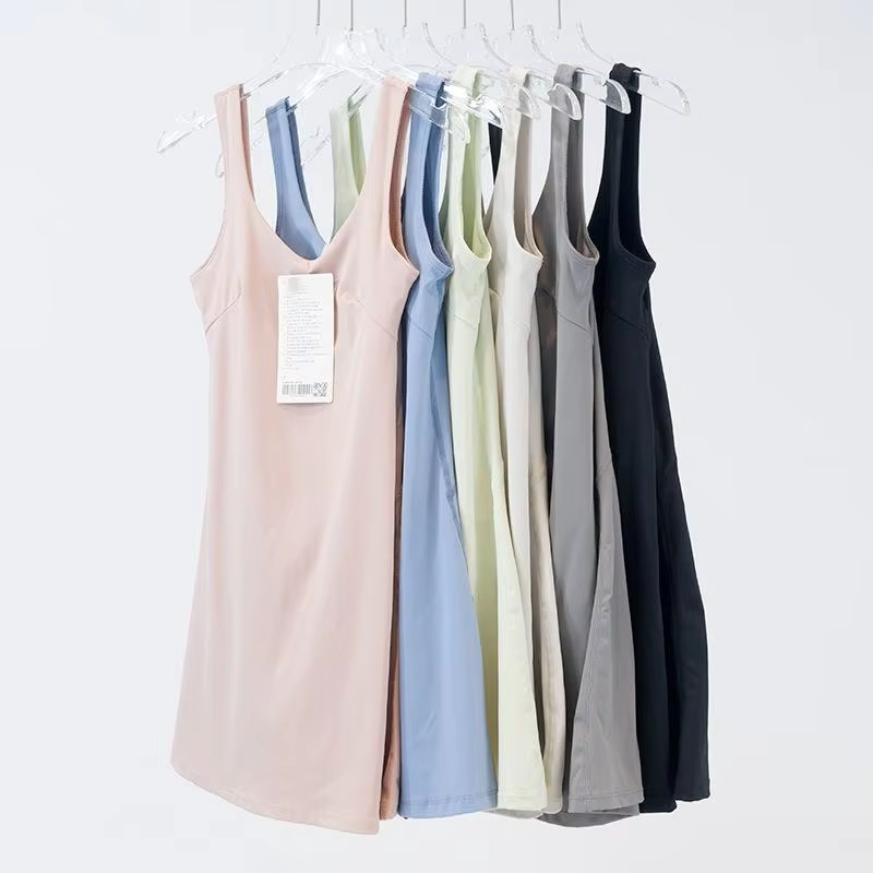 Wholesale Luxury Brand LOGO Women's Summer Sports YOGA Dress Fashion High Elasticity Breathable Quick Dry V-neck Casual Sexy