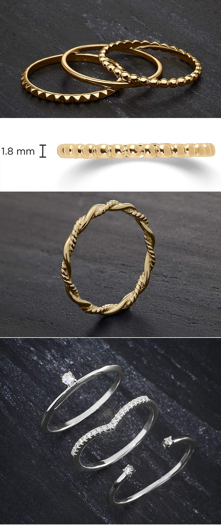 Mulher Mulheres Anel Simples Anel Jóias 18K Gold Bated Packable Aço inoxidável 