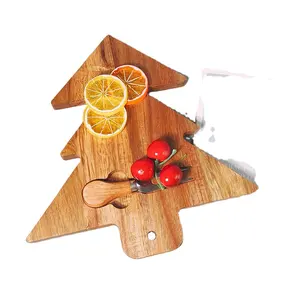 Direct Factory Cheap Natural Small Christmas Tree Shape Acacia Wooden Cheese Board