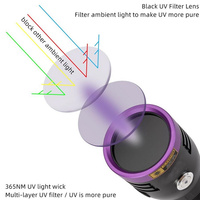 Lampe torche LED UV rechargeable 4 cœurs 365 nm, miroir noir, détection de lumière violette, lanterne tactique, lampes de poche