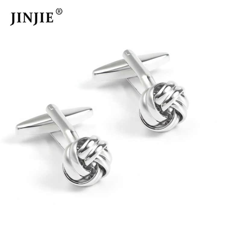 JINJIE classico moda promozionale metallo ottone gemelli con nodo per gli uomini camicie