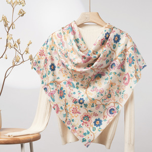 Pañuelo Cuadrado <span class=keywords><strong>de</strong></span> Seda y Lana Ligero Personalizado <span class=keywords><strong>de</strong></span> 70x70cm para Mujer, Estampado Minimalista, Chal, Pañuelo para la Cabeza - Product Image 1