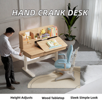 Bureau d'ordinateur réglable en hauteur à manivelle, table d'étude en bois, poste de travail à levage manuel avec étagère de rangement