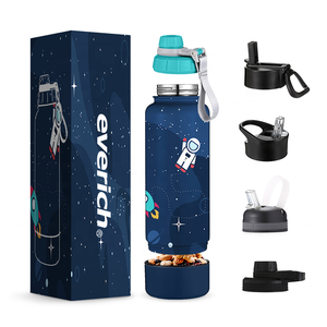 Coperchi a bocca larga isolati a doppia parete in acciaio inossidabile Set di bottiglie d'acqua per bambini con scomparto per tazze nascosto/Snack - Product Image 4