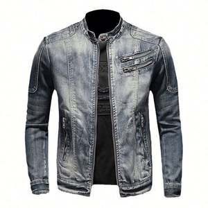 Nouvelle veste en jean longue pour homme, tendance rétro, mode décontractée, col montant, fermeture éclair, élégante, vêtements de motard - Product Image 1