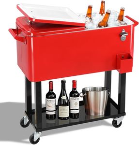 Nevera Portátil con Ruedas de 73L, Cesta de Hielo Metálica Aislada, Carro Refrigerador con Ruedas para Bebidas, Latas y Cerveza - Product Image 1