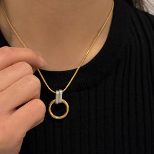 Paslanmaz Çelik Kolye Ucu 18 Ayar Altın Gümüş İki Renkli Kaplama Kolye Ucu Gerdanlık Halat Zinciri Ayarlanabilir Yıldönümü Takısı - Product Image 2