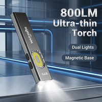 Lampe de poche EDC 800LM rechargeable USB-C en aluminium, torche de travail avec base à double aimant, lumière noire UV395, portée longue distance 200-300M, faisceau spot et large