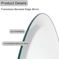 Miroir mural de salle de bain moderne sans cadre à bords arrondis, épaisseur 3 mm, 4 mm, 5 mm