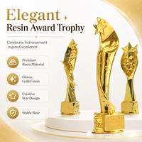 Trophée personnalisé en résine de style sportif avec surface plaquée or, texte gravé, logo, impression UV écologique, plusieurs styles