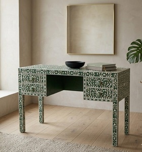 Mesa Consola Moderna de Madera Maciza con Incrustaciones de Hueso y Patrón Floral Verde para Sala de Estar, Entrada, Muebles para el Hogar - Product Image 2
