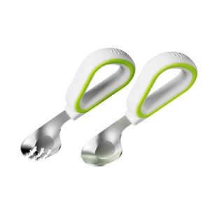 Cuchara y Tenedor de Entrenamiento <span class=keywords><strong>para</strong></span> Niños con Mango de Silicona, Cuchara Yuanbao de Acero Inoxidable 316 con Cabeza Curva, Diseño Fresco y Lindo, Cuchara y Tenedor <span class=keywords><strong>para</strong></span> Alimentos <span class=keywords><strong>para</strong></span> Bebés - Product Image 5
