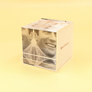 Customized 3.5x3.5 Clear <strong>Lucite</strong> Desktop Cube Perspex Acrylic Box <strong>Frame</strong> for 6 Photos - Product Image 2