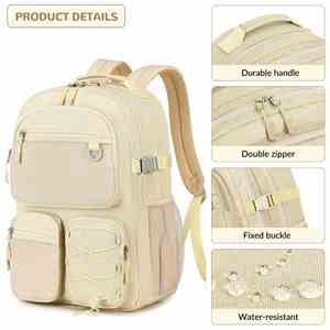 Water-Resistant Polyester <b>Backpack</b> with Multiple Pockets and Double Zipper Bag for Travel Outdoor College and Daily Use - Product Image 6