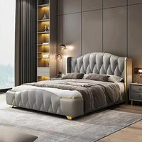 Ensemble de lit de luxe moderne en chêne de haute qualité avec cadre de lit réglable et rembourrage doux, tailles Queen et King, avec rangement