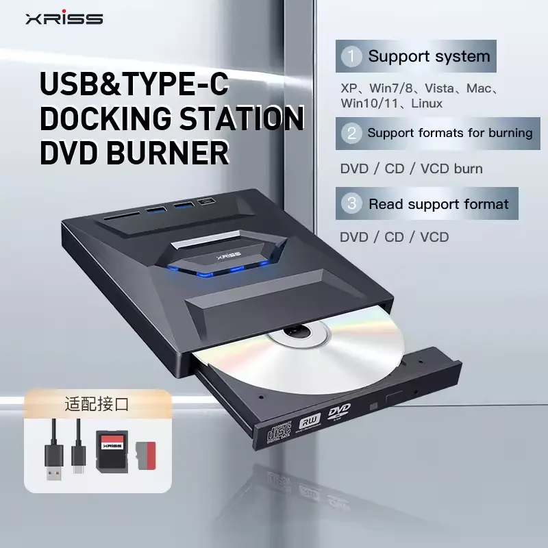 USB3.0 نوع C اقراص دي في دي وسي دي خارجية توصيل والتشغيل CD نوع صينية وقراءة الكتابة مسجل للكمبيوتر