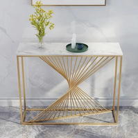 Tables consoles de luxe à succès, or/argent, acier inoxydable avec plateau en marbre, meubles personnalisés pour salon, couloir, entrée