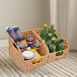 Set of 2 Natural Water Hyacinth Wicker Storage <b>Baskets</b> <b>with</b> <b>Handles</b> Eco-Friendly Organizing for Kitchen - Product Image 1