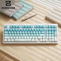 Teclado Mecánico Personalizado Zornher ZH980 Minty Meow TKL, Retroiluminación RGB, Interruptores Intercambiables en Caliente, Perfil de Sonido Cremoso, Inalámbrico de 2.4GHz