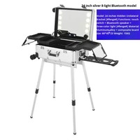 Trolley de maquillage grand format 24 pouces avec miroir LED, valise de maquillage roulante, étanche, boîte de rangement de voyage pour salon, avec haut-parleur Bluetooth