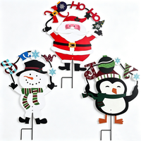Décoration de jardin extérieure de Noël en métal avec Père Noël, bonhomme de neige et pingouin 'Ho Ho Ho'