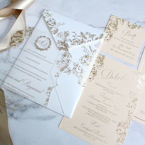 Invitación <span class=keywords><strong>DE</strong></span> BODA acrílica transparente personalizada, diseño floral, lámina <span class=keywords><strong>de</strong></span> oro, tarjeta RSVP y mapa, parte <span class=keywords><strong>de</strong></span> <span class=keywords><strong>la</strong></span> boda - Product Image 2