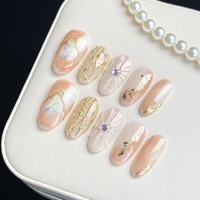 Faux ongles à presser 3D faits main, violet pastel rose, forme amande, avec strass argentés scintillants, très demandés, fournisseur de manucure élégante