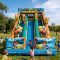 Tobogán Inflable Gigante de PVC con Temática Pirata, de Tres Carriles, Ecológico, de Alta Capacidad, para Niños, de Grado Comercial, para Exteriores, Seco